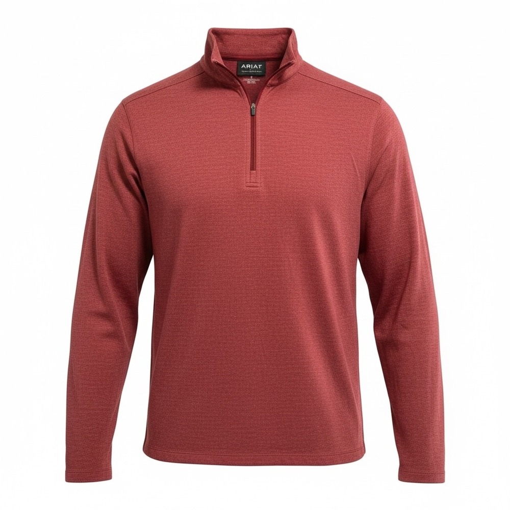 Ariat Rebar‎ Mens Large Tall Red Heathered 1/4 Zip Pullover Workwear Shirt (D27)